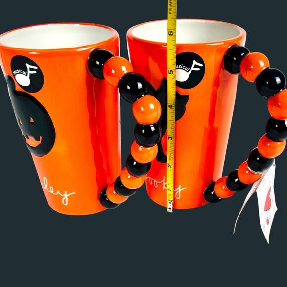 2 Dept 56 Halloween Mugs Spooky Cat Smiley JOL Make Soft Creepy Sounds - Picture 10 of 12